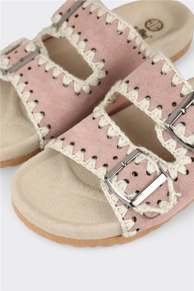 Pudra Deri Kadın Düz Terlik