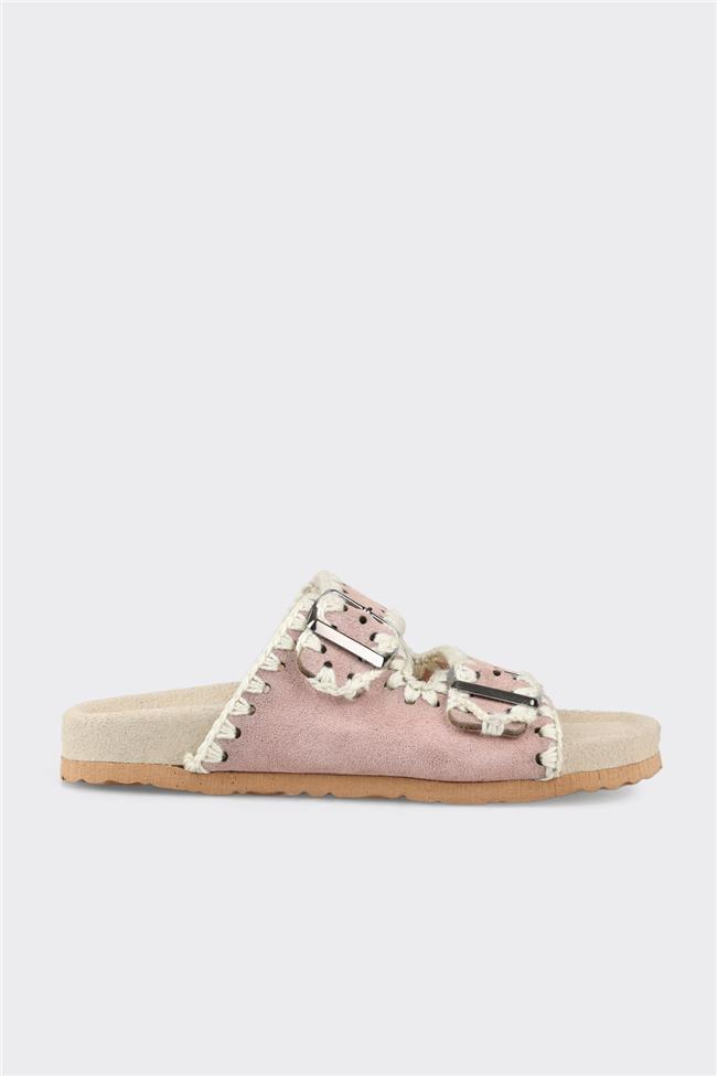 Pudra Deri Kadın Düz Terlik