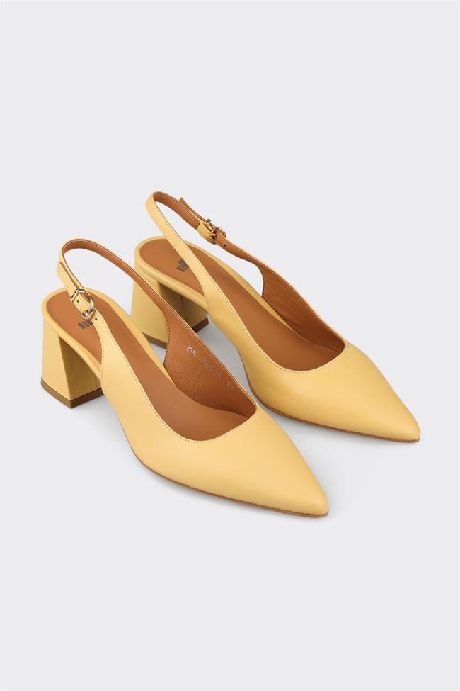 Sarı Deri Kadın Topuklu Ayakkabı