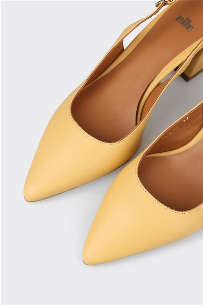 Sarı Deri Kadın Topuklu Ayakkabı