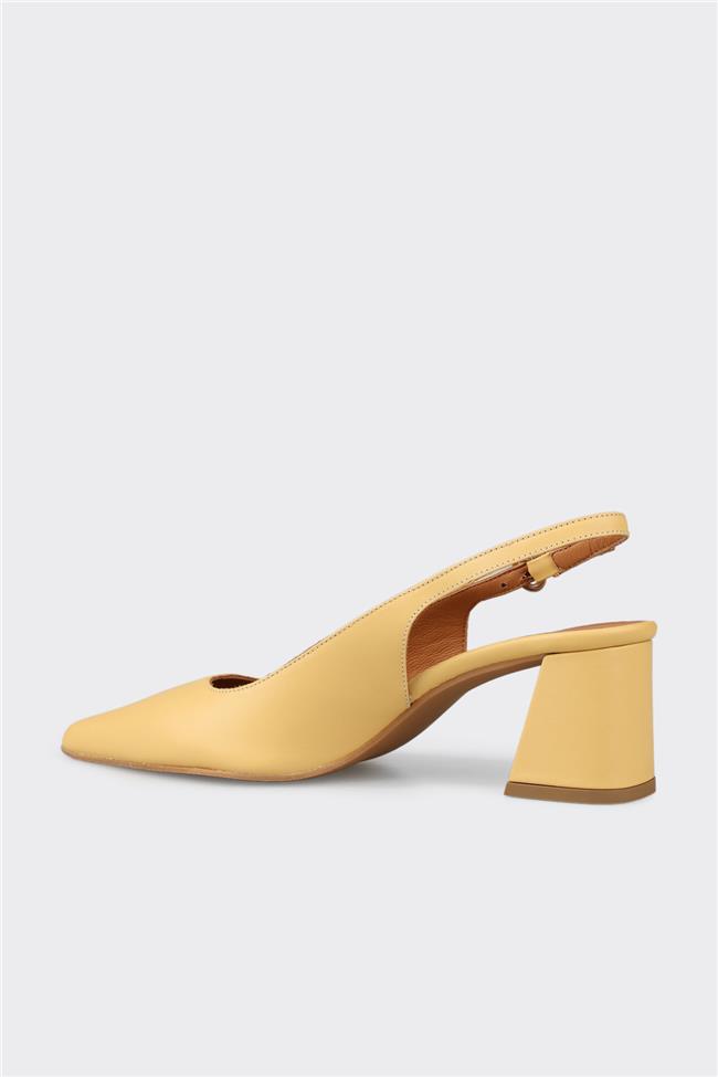 Sarı Deri Kadın Topuklu Ayakkabı