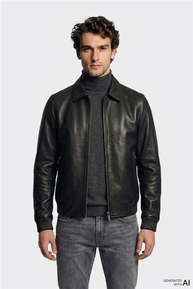 Siyah Deri Erkek Ceket