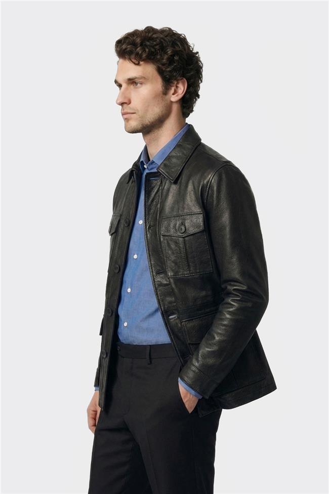 Siyah Deri Erkek Ceket