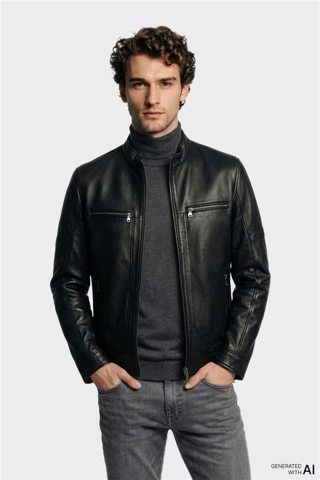 Siyah Deri Erkek Ceket