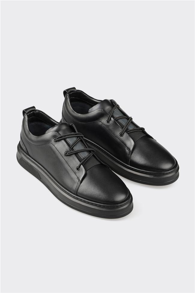 Siyah Deri Erkek Günlük Ayakkabı