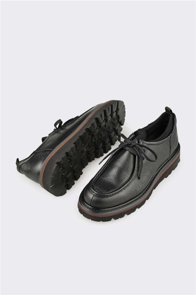 Siyah Deri Erkek Günlük Ayakkabı