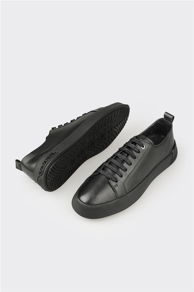 Siyah Deri Erkek Günlük Ayakkabı