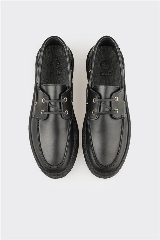 Siyah Deri Erkek Günlük Ayakkabı