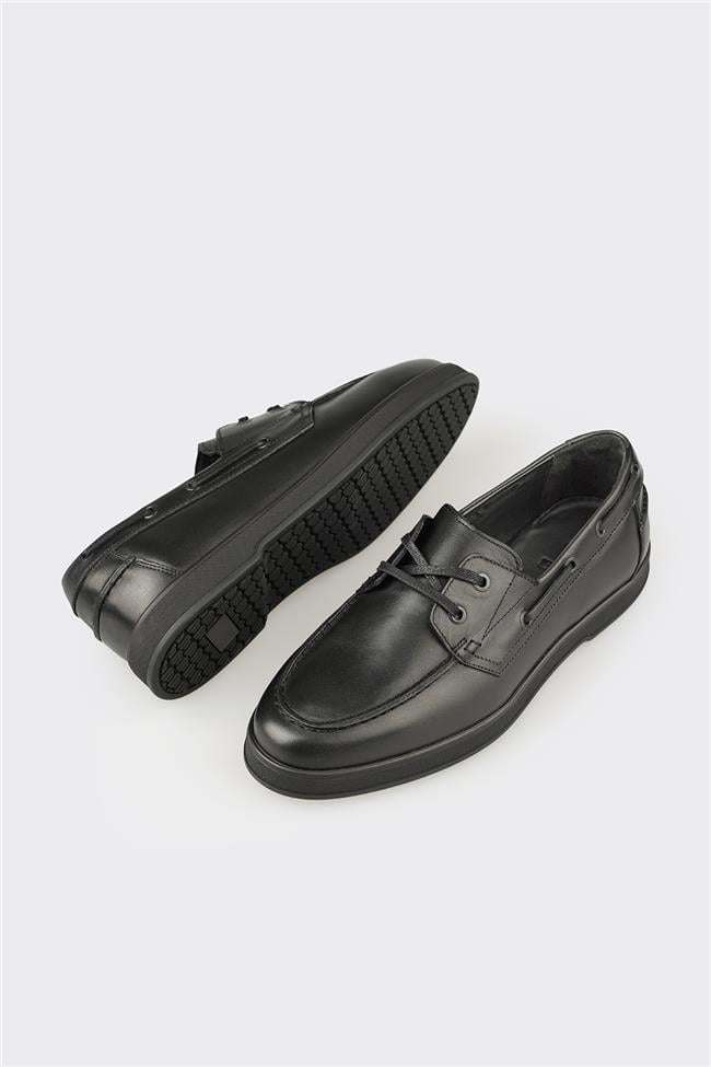 Siyah Deri Erkek Günlük Ayakkabı