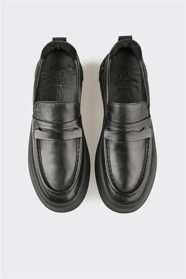 Siyah Deri Erkek Günlük Ayakkabı