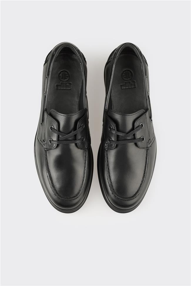 Siyah Deri Erkek Günlük Ayakkabı