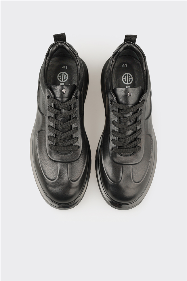 Siyah Deri Erkek Günlük Ayakkabı