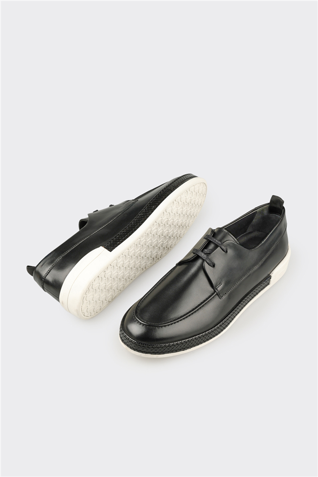 Siyah Deri Erkek Günlük Ayakkabı