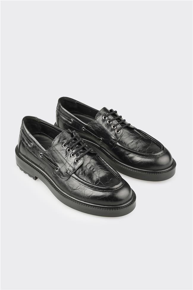 Siyah Deri Erkek Günlük Ayakkabı