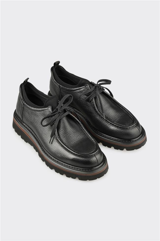Siyah Deri Erkek Günlük Ayakkabı