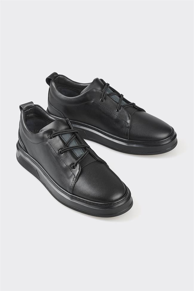 Siyah Deri Erkek Günlük Ayakkabı