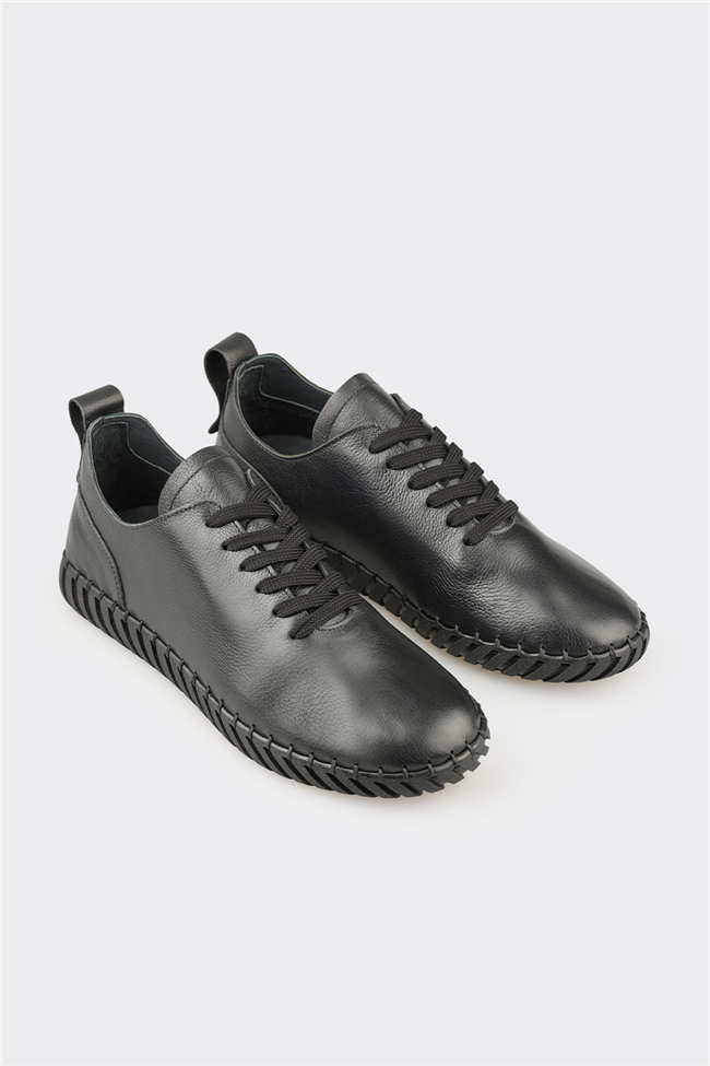 Siyah Deri Erkek Günlük Ayakkabı