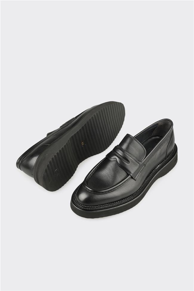 Siyah Deri Erkek Günlük Ayakkabı