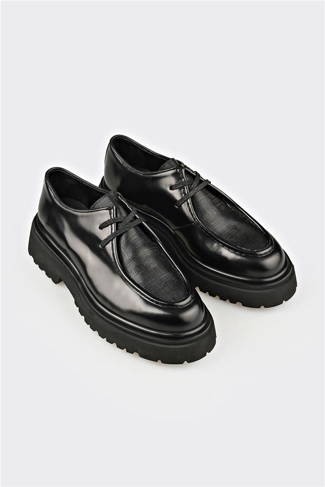 Siyah Deri Erkek Günlük Ayakkabı