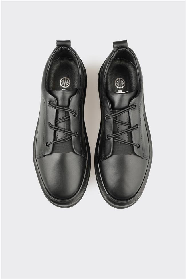 Siyah Deri Erkek Günlük Ayakkabı