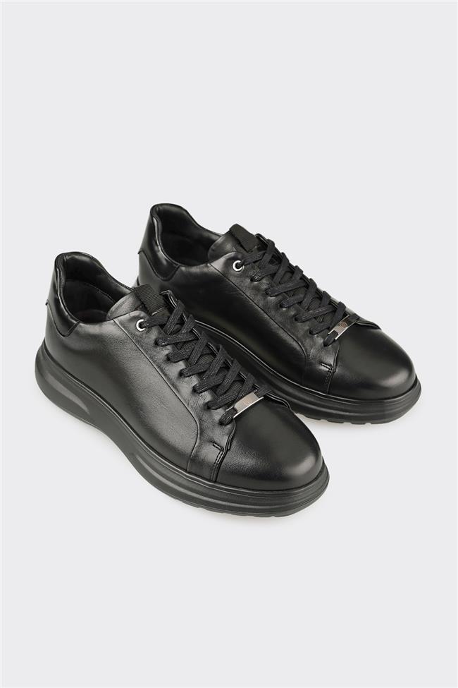 Siyah Deri Erkek Günlük Ayakkabı