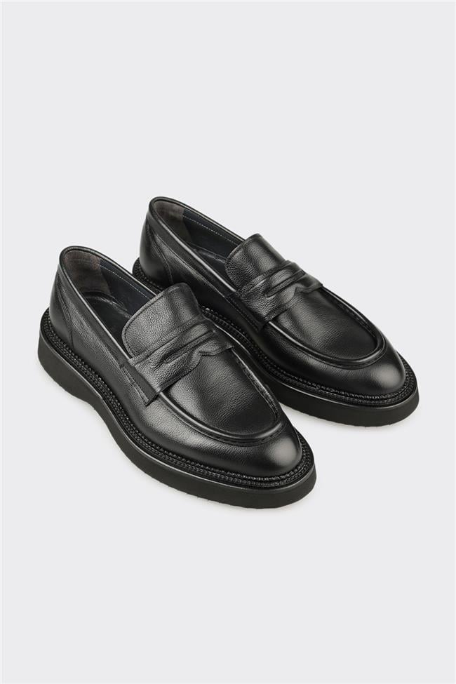 Siyah Deri Erkek Günlük Ayakkabı