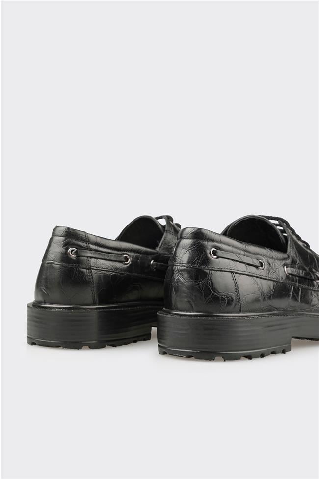 Siyah Deri Erkek Günlük Ayakkabı