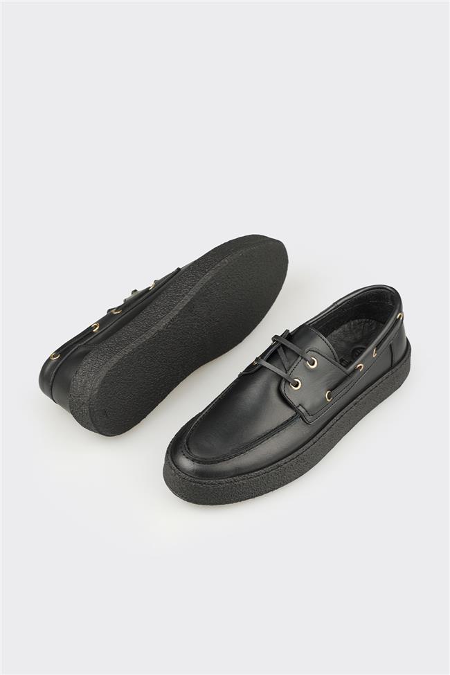 Siyah Deri Erkek Günlük Ayakkabı