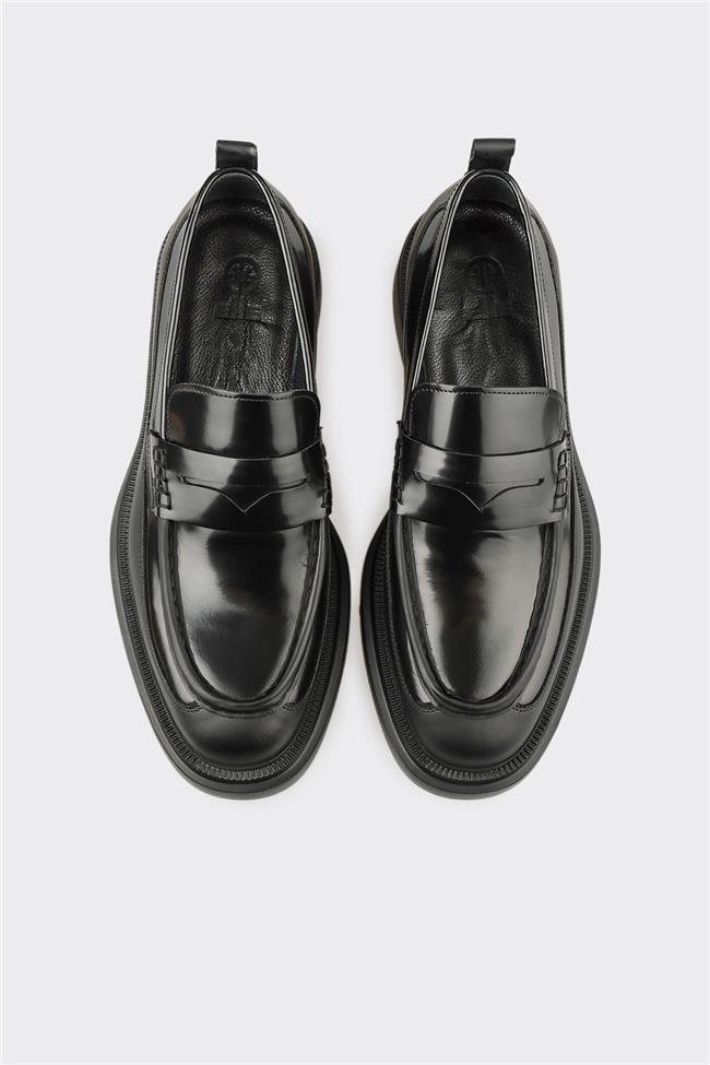 Siyah Deri Erkek Günlük Ayakkabı
