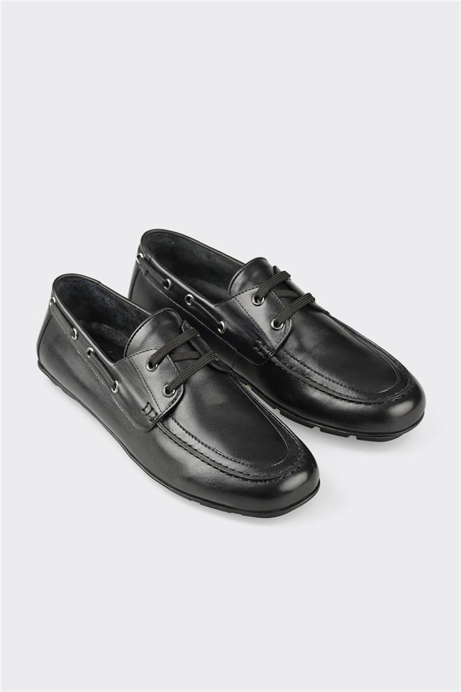 Siyah Deri Erkek Günlük Ayakkabı