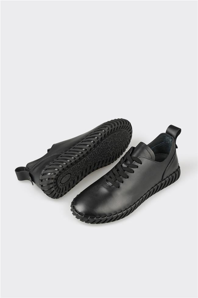 Siyah Deri Erkek Günlük Ayakkabı