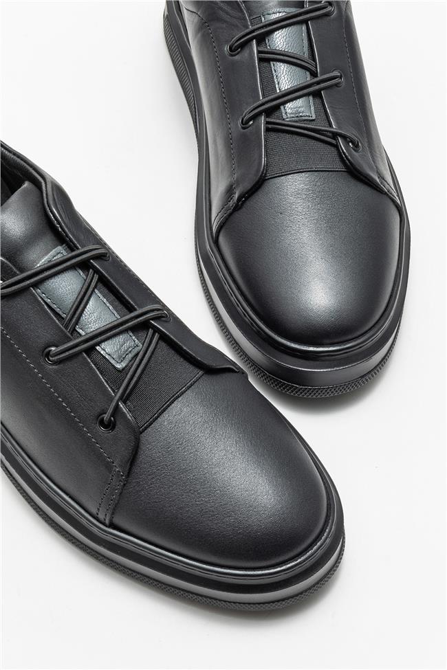 Siyah Deri Erkek Günlük Ayakkabı