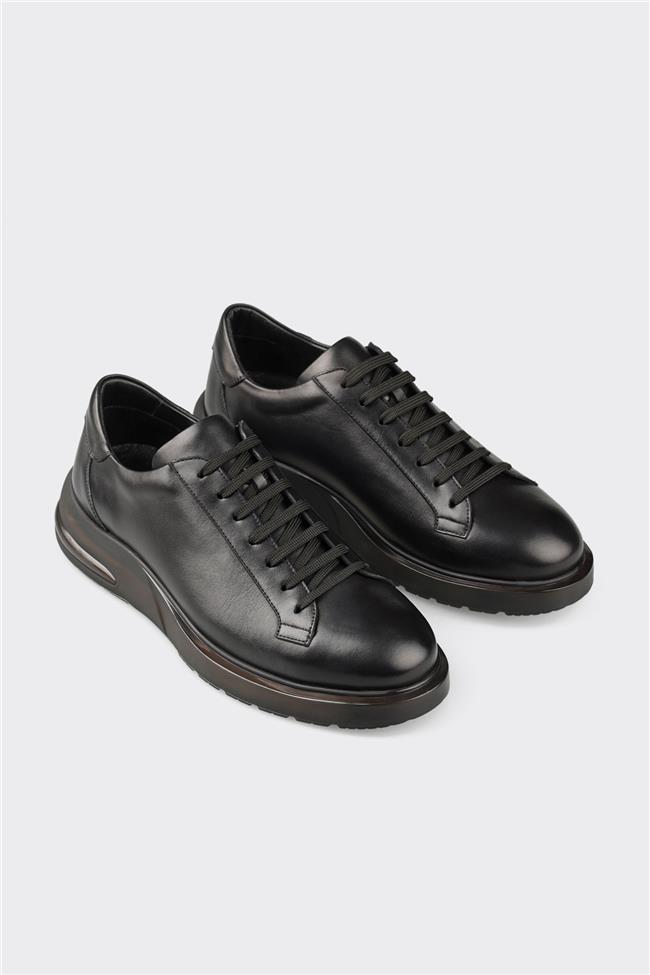 Siyah Deri Erkek Günlük Ayakkabı