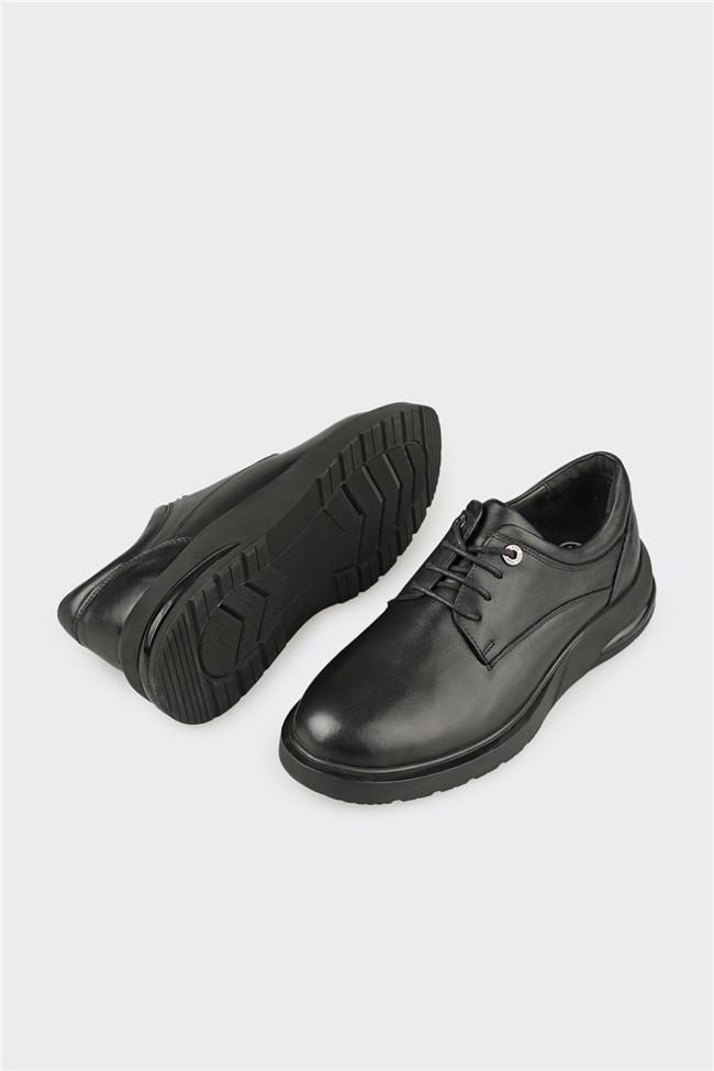 Siyah Deri Erkek Günlük Ayakkabı