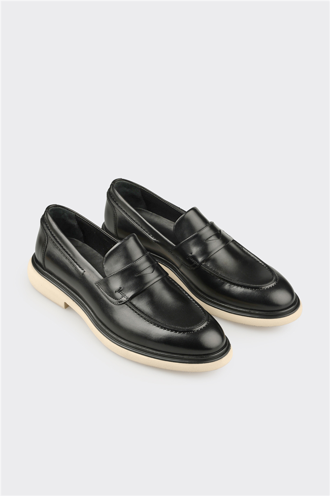 Siyah Deri Erkek Günlük Ayakkabı