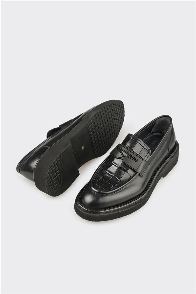 Siyah Deri Erkek Günlük Ayakkabı