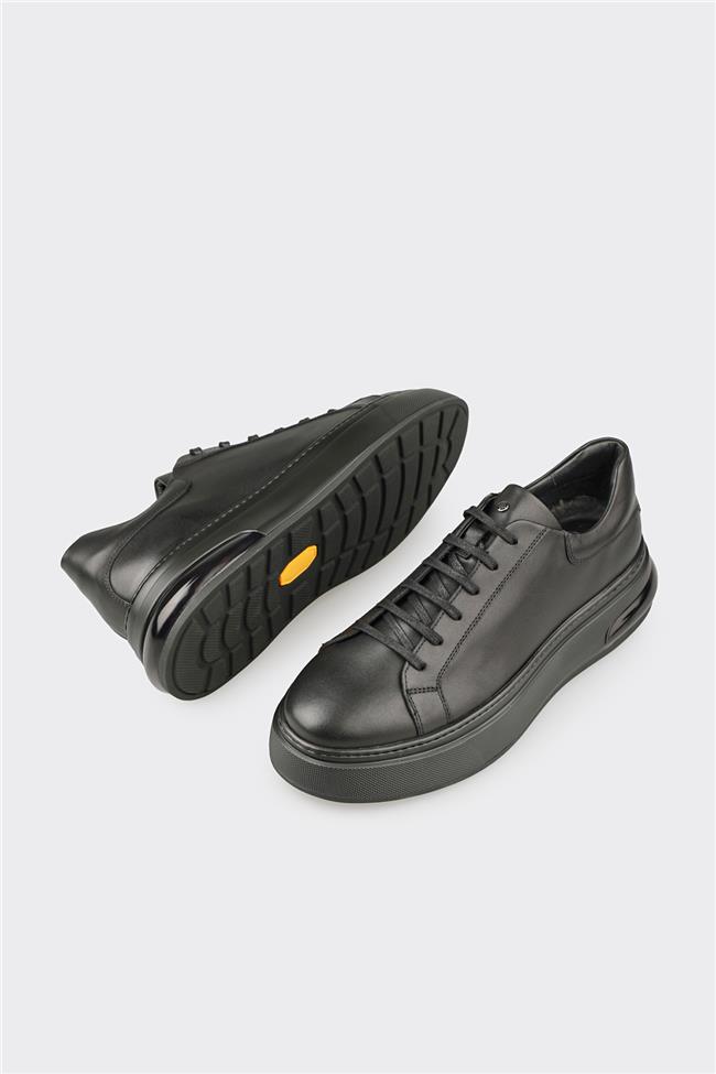 Siyah Deri Erkek Günlük Ayakkabı
