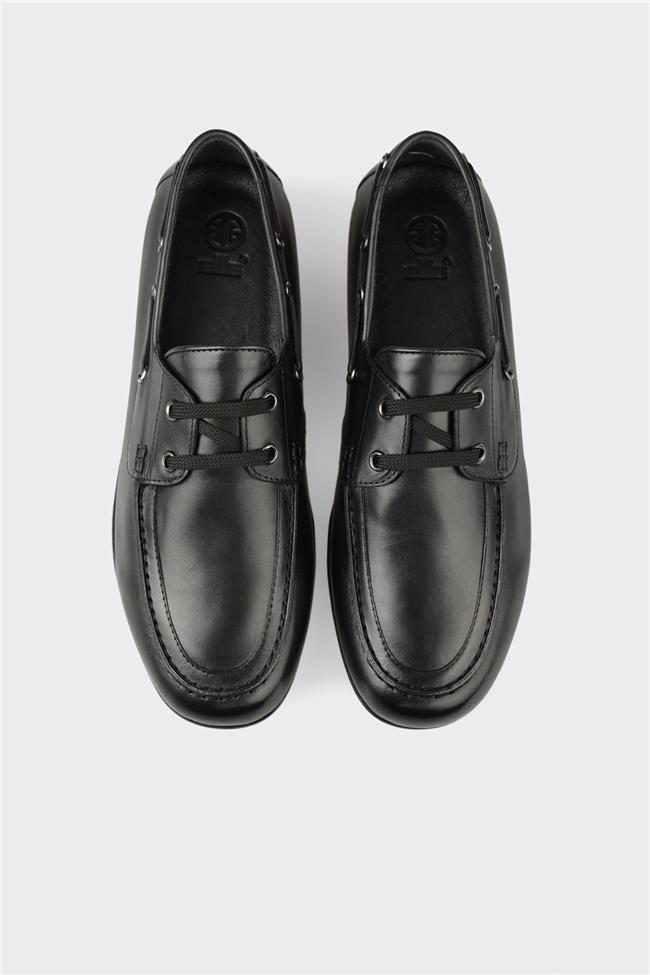 Siyah Deri Erkek Günlük Ayakkabı