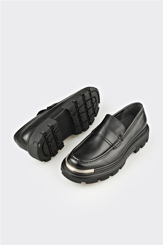 Siyah Deri Erkek Günlük Ayakkabı