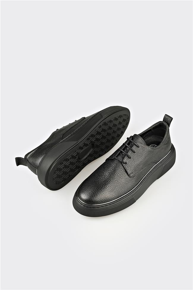 Siyah Deri Erkek Günlük Ayakkabı