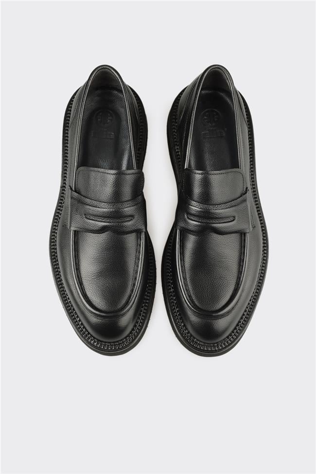 Siyah Deri Erkek Günlük Ayakkabı