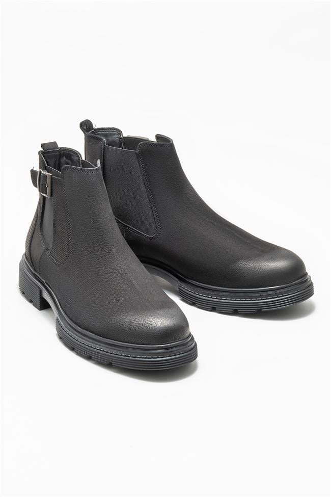 Siyah Deri Erkek Günlük Bot