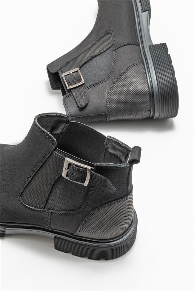 Siyah Deri Erkek Günlük Bot