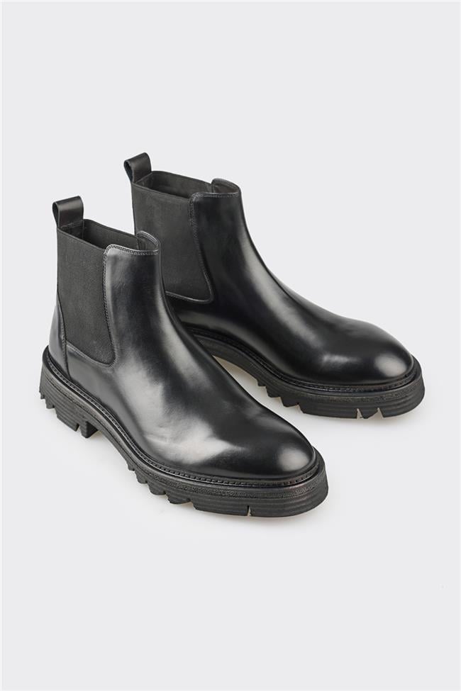 Siyah Deri Erkek Günlük Bot