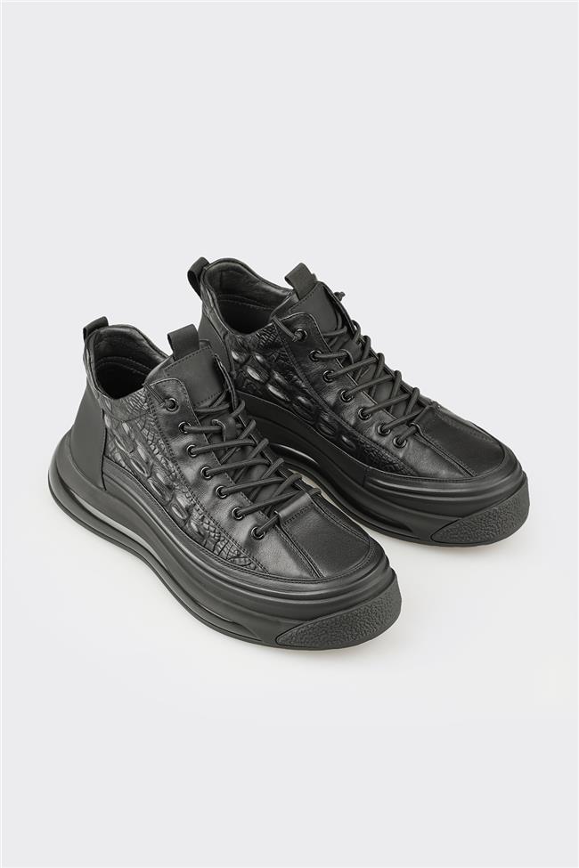 Siyah Deri Erkek Günlük Bot