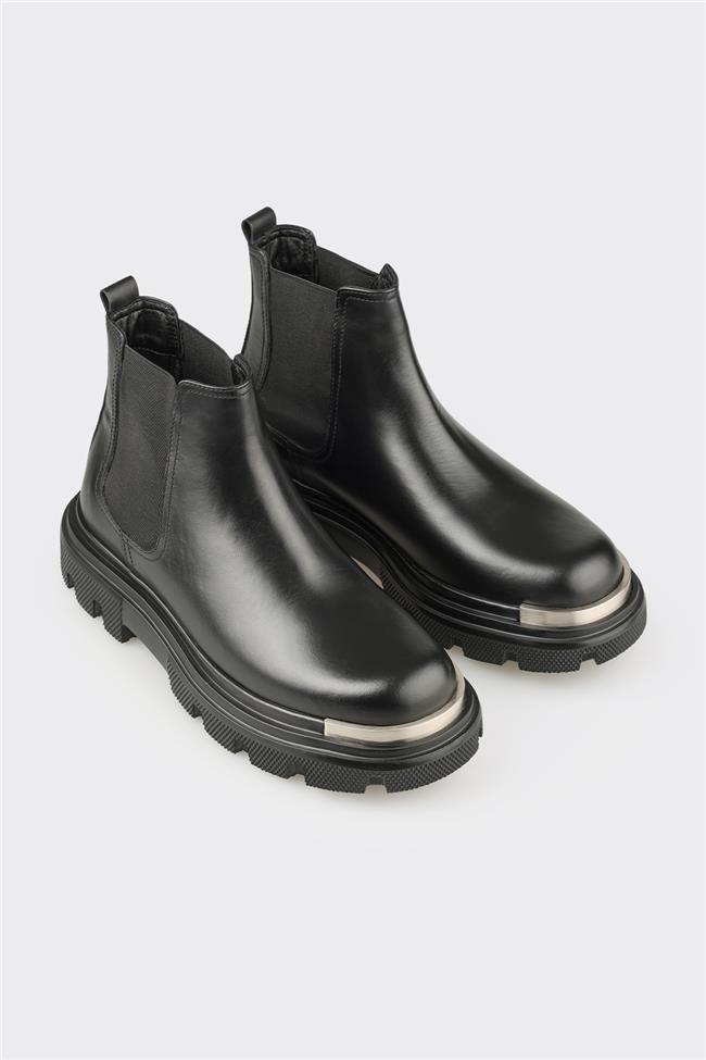 Siyah Deri Erkek Günlük Bot