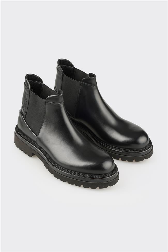 Siyah Deri Erkek Günlük Bot
