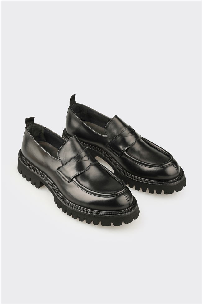 Siyah Deri Erkek Günlük Loafer