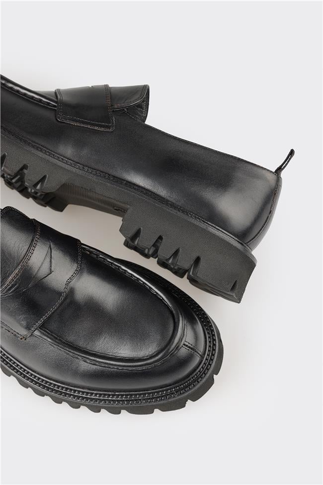 Siyah Deri Erkek Günlük Loafer