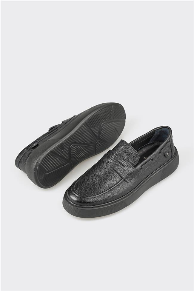 Siyah Deri Erkek Günlük Loafer